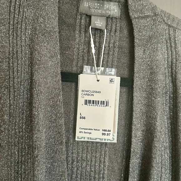 Barefoot Dreams Charcoal Ribbed Cardigan NWT - Picture 5 of 5